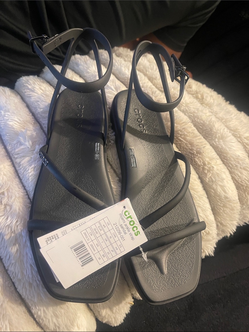 CROCS Black Strappy T-Bar Ankle Sandals - Picture 3 of 6